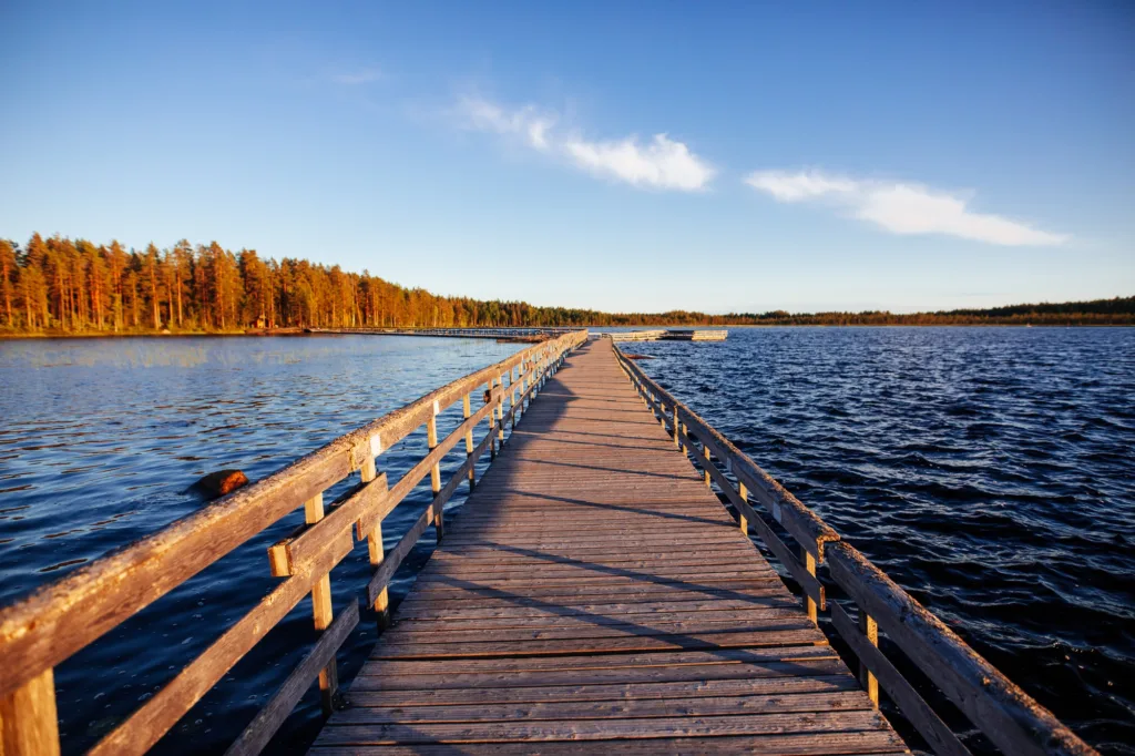 Beautiful Wooden walkway over a lake in Finland