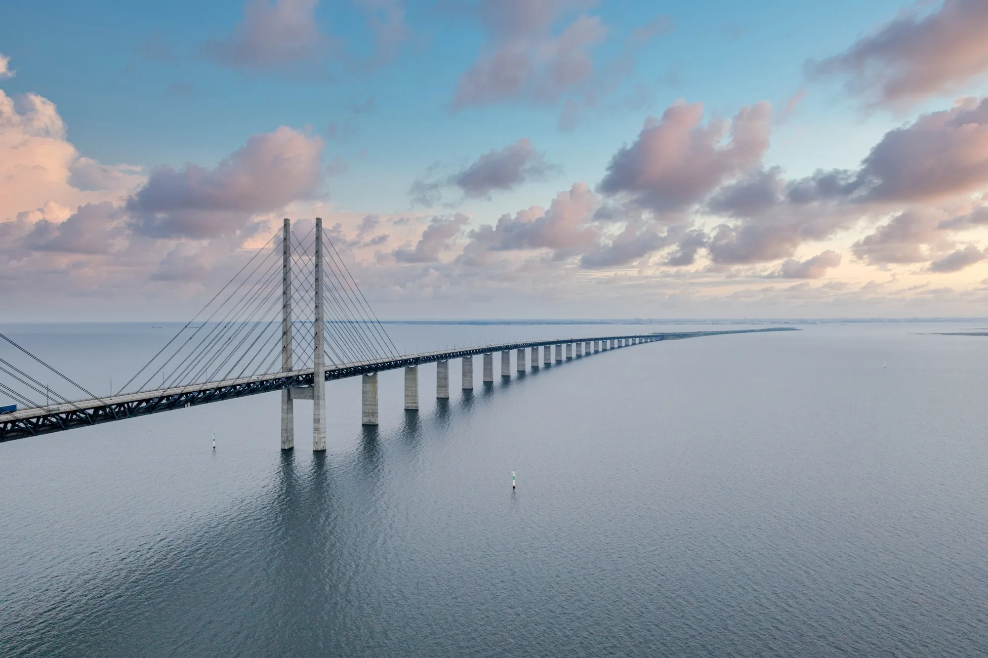 Oresundsbron bridge connecting Denmark and Sweden over the sea